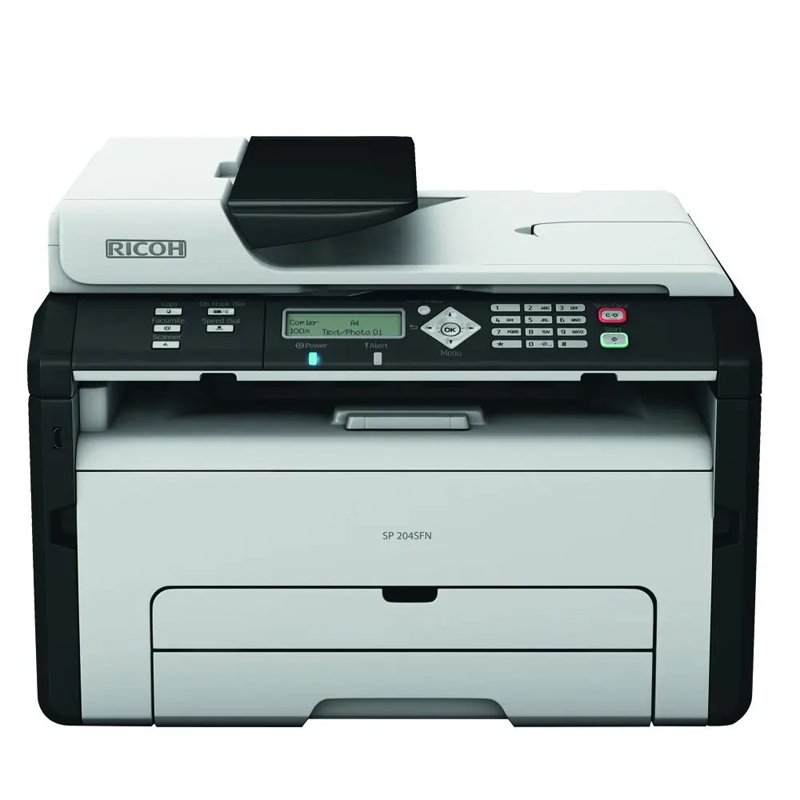 Ricoh SP204SN A4 Mono Multifunction Laser Print Scan Copy Fax Manual Duplex Wireless Printer White & Gray