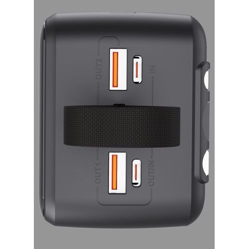 PIXOR 30,000mAh Power Bank (111Wh, 22.5W) 3 Built-in Cables (USB-C, Lightning, USB) 4 Outputs PixorPB-30225BK