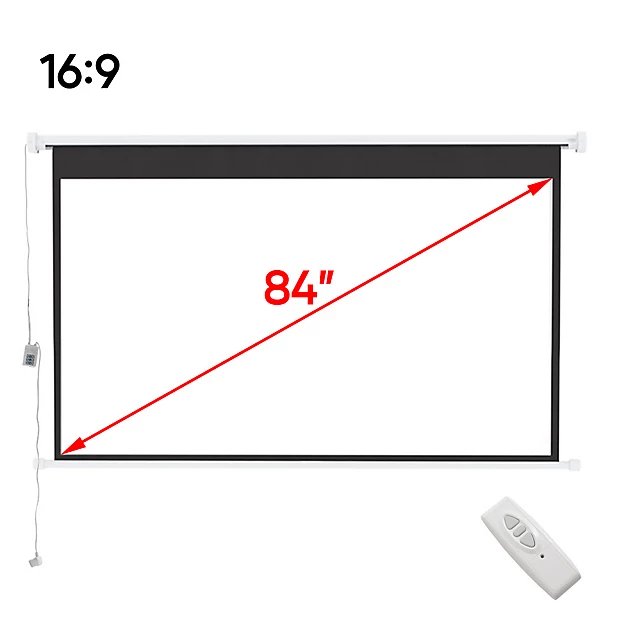 Electric Projector Screen 84" (186x105cm) Motorised Projector Screen with Remote Control 16:9 Ratio
