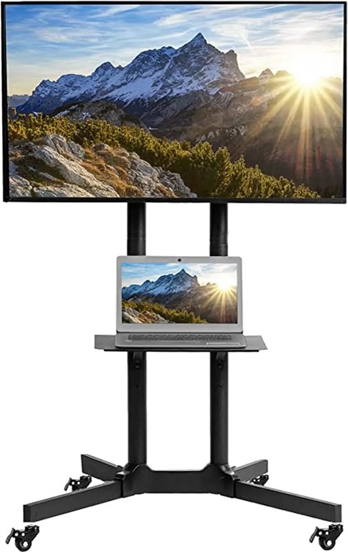 1500 Mobile/Rolling TV Cart with Lockable Wheels, Floor TV Stand 32-70 Inch LED & LCD Screen TV Trolley with Supported Camera Rack & Strong Wheels Holds up to 50 Kg VESA