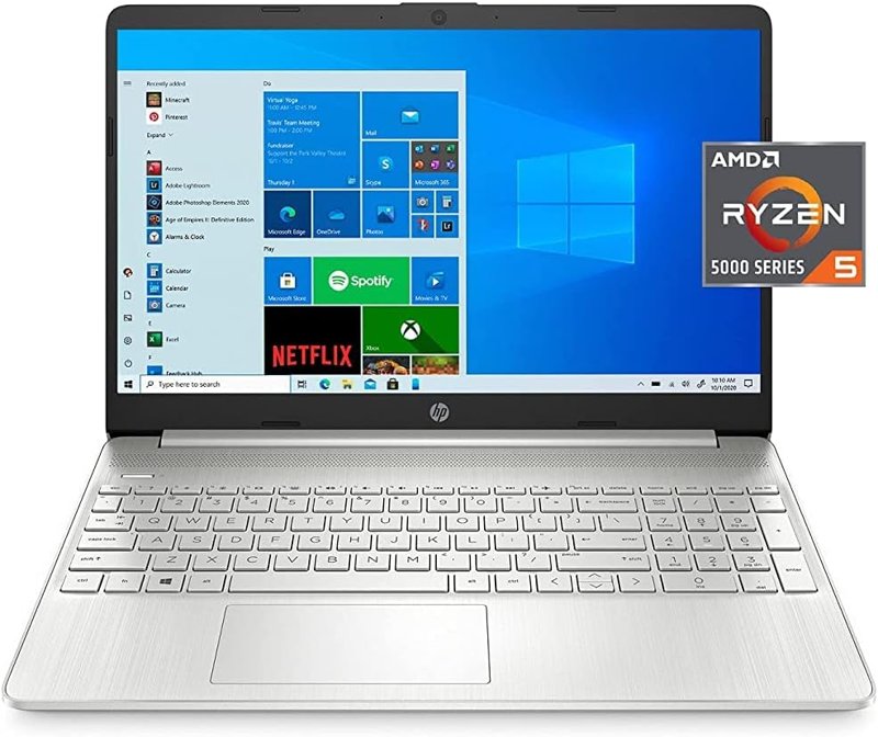 HP 15 Laptop AMD Ryzen 5 16GB DDR4 RAM 256GB PCIe SSD 15.6" Display AMD Radeon Graphics HD Webcam Bluetooth Wi-fi Windows 10 Silver 6 Months Warranty