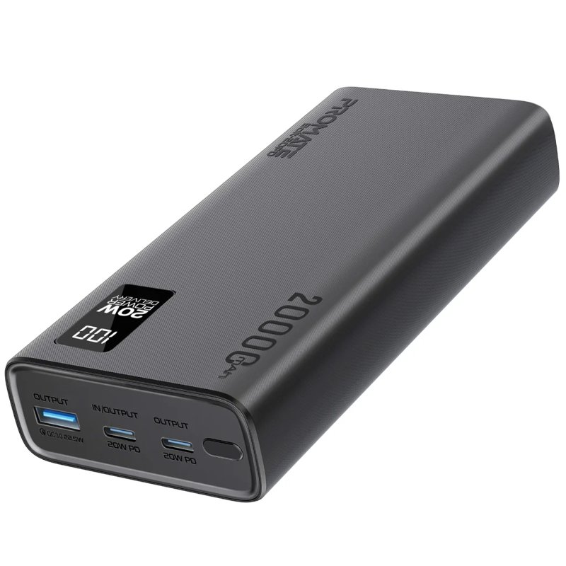 Promate Bolt-20 PD 20W 20000mAh Power Bank with 20W PD Dual USB-C and 22.5W USB-A Ports