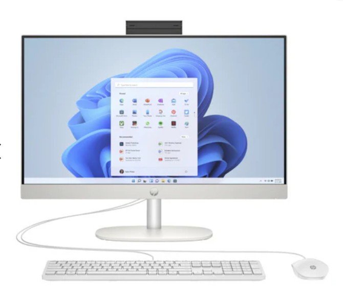 HP All-in-One 24-cr0254nh PC (A0CR4EA) 13th Gen Intel Core i7-1355U 16GB DDR4 3200 SODIMM RAM 512GB PCIe NVMe M.2 SSD 23.8" FHD IPS Non-Touch Display Intel Iris Xᵉ Graphics HP True Vision 720p HD Tilt Privacy Camera HP 125 USB White Wired Mouse