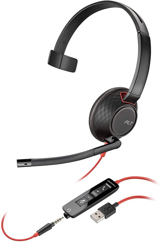 Plantronics Blackwire 5210 Wired Single Ear (Monaural) Headset with Boom Mic Computer Headset USB-A 3.5 mm to connect to your PC Mac Tablet and/or Cell Phone