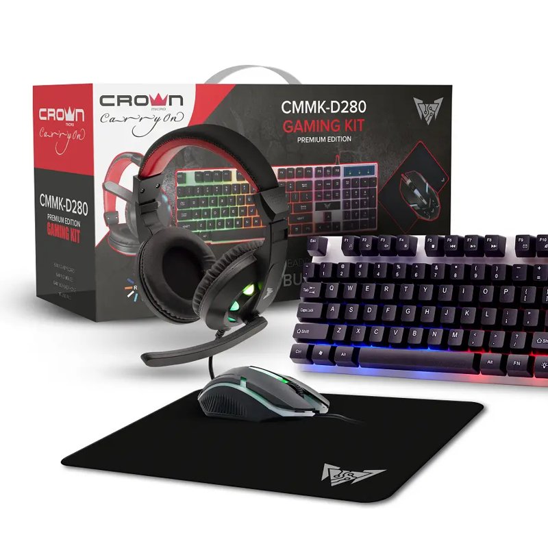 Crown Micro Gaming Kit 4 In 1 LED Lighting Keyboard Gaming Mouse Gaming Headphones Gaming MousePad CMMK D280
