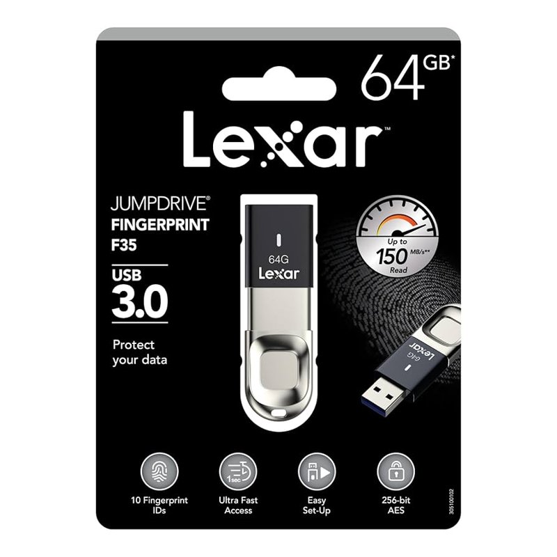 Lexar 64GB Fingerprint F35 USB 3.0 Flash Drive