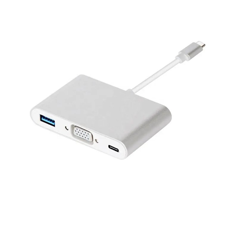 USB 3.1 Type C Male Multi Adapter to VGA/USB/USB 3.1-C Female Adapter Cable Silver