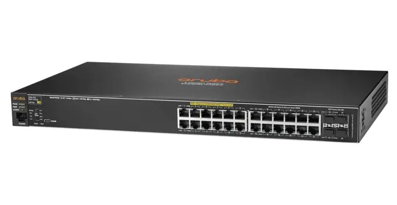 HPE Aruba 2530 24G PoE+ Switch 24 RJ-45 Autosensing 10/100/1000 PoE+ ports 4 Fixed Gigabit Ethernet SFP Ports 1U Height J9773A