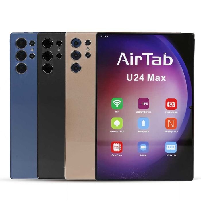 AirTab U24 Max Tablet 10.1" FHD Display Android 13 16GB RAM 1TB ROM 13MP + 30MP Camera Bluetooth Keyboard Stylus Pen 10000mAh Battery