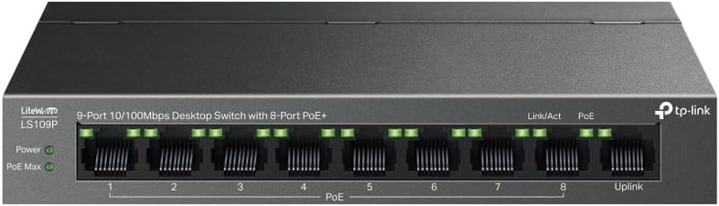 TP-Link TL-LS109P 9-Port 10/100Mbps Desktop Switch with 8-Port PoE+