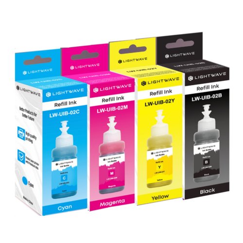 Lightwave Ink LW-UIB-02B, O2-C, 02-M, 02-Y Black, Cyan, Magenta, Yellow Compatible With Epson 664| 774| 673 Canon 490