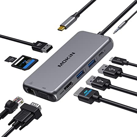 Type-C to VGA HDMI Ethernet 2 USB 3.0 Ports TF SD Charger Card Reader Multiport Hub for Ultrabook Laptops