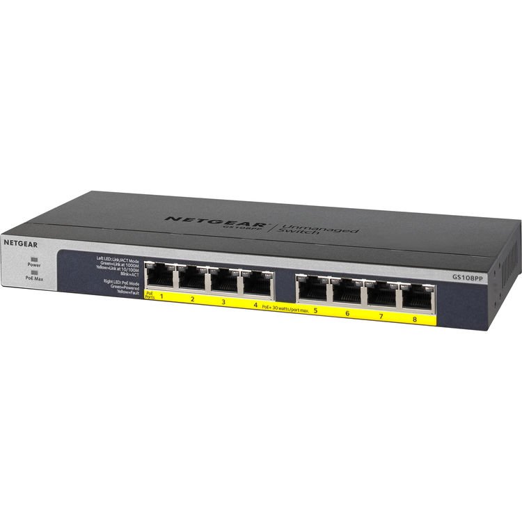 NETGEAR 8-Port Gigabit Ethernet PoE+ Unmanaged Switch GS108LP