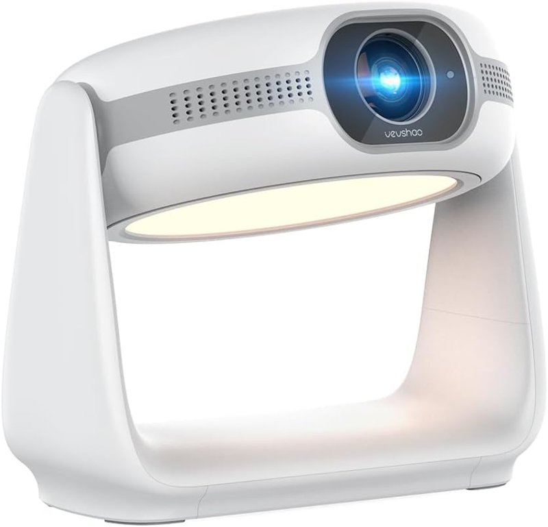 VEVSHAO A10 1080P Full HD Rechargeable Projector Android 11 5G WiFi BT 5.2 Smart Projector 380 ANSI Lumens 270° Flexible Video Projector with Projection Lamp Auto Focus for Home Theater