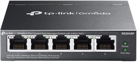 TP-Link TL-ES205GP Omada 5-Port Gigabit Easy Managed Switch 4-Port PoE+ Compliant (65W) Up to 250m PoE Distance
