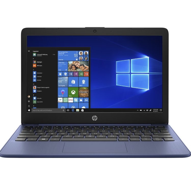 HP Stream 11-ak0029na Intel Celeron N4020 1.1GHz Up to 2.8GHz 4GB DDR4-2400 MHz RAM 64GB eMMC Plus SanDisk 128GB SD Card 11.6" HD Display Intel UHD Graphics 600 Dual Speakers-Blue