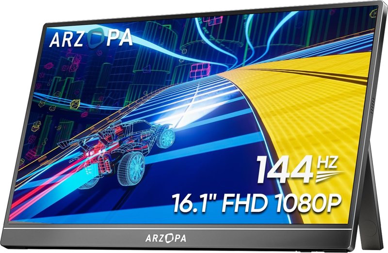 ARZOPA Z1FC Portable Ultra Slim Gaming Monitor 16.1" 144Hz 1080P FHD Kickstand Portable Monitor with HDR Eye Care External Second Screen for Laptop PC PS5 Mac Xbox