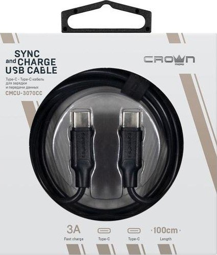 Crown Micro USB C To USB C Cable Black CMCU-3070CC