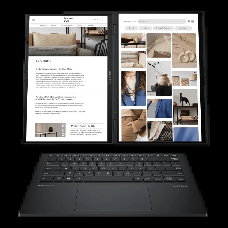 ASUS Zenbook DUO UX8406 Intel Core Ultra 9 285H 32GB RAM 2TB M.2 NVMe PCIe 4.0 SSD 14" 3K OLED Touchscreen Display Intel AI Boost NPU Intel Arc Graphics Windows 11 Home 1 Year Manufacturer Warranty