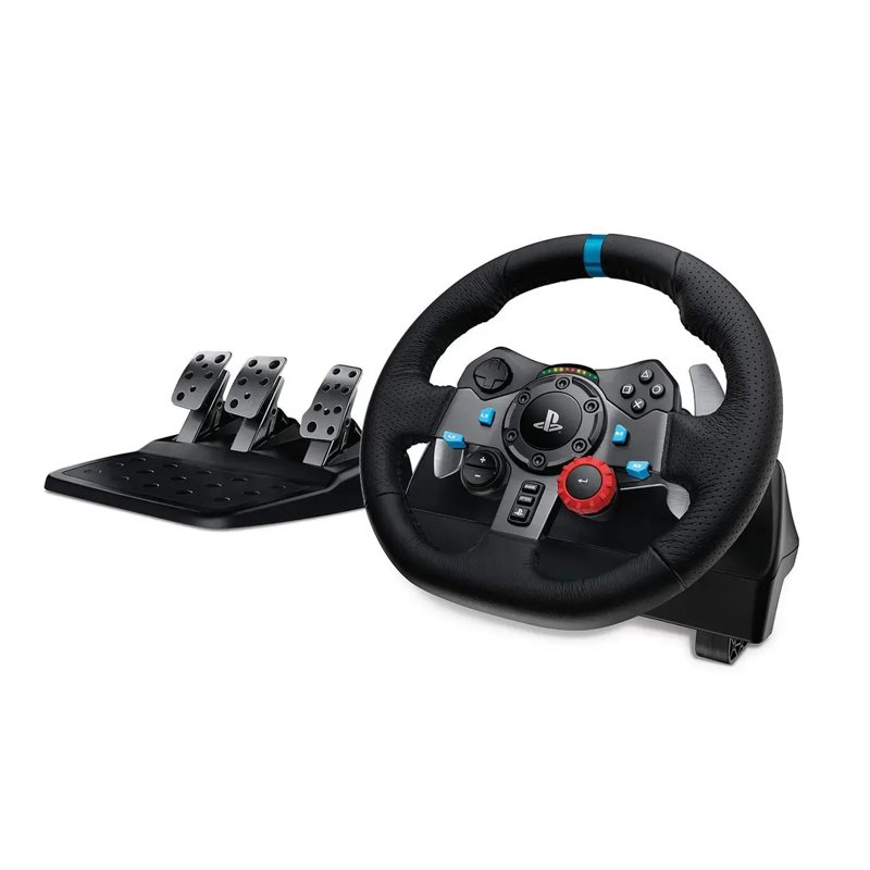 Logitech G29 Driving Force Racing Wheel & Floor Pedals Real Force Feedback Stainless Steel Paddle Shifters Leather Steering Wheel Cover Adjustable Floor Pedals