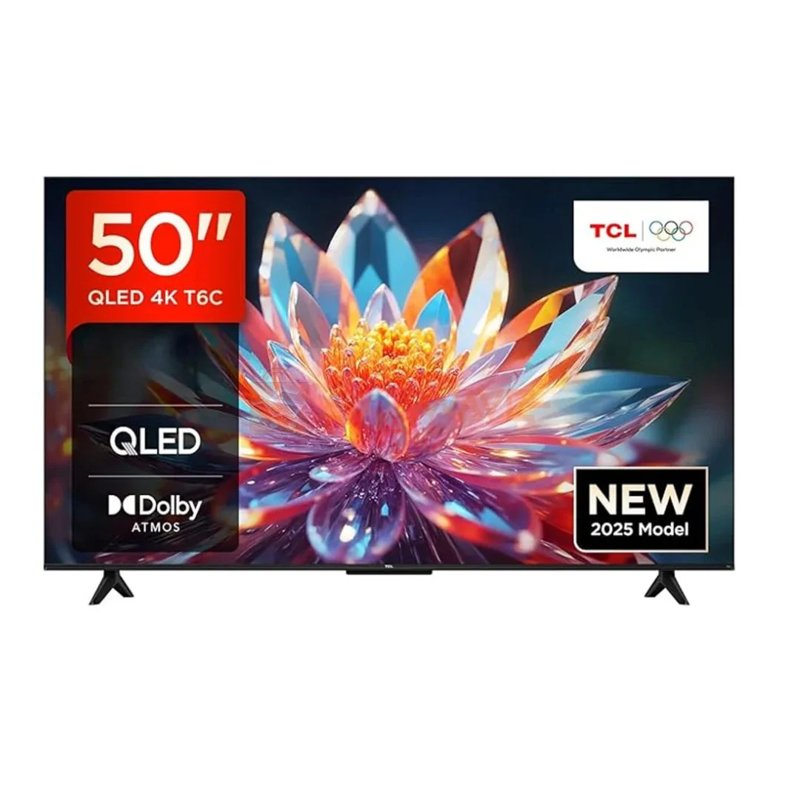 TCL 50T6C 50-inch QLED Smart TV 2025 120Hz VRR AiPQ HDR10+ MEMC 2GB+16GB Dolby Atmos Frameless TV Bluetooth Netflix YouTube
