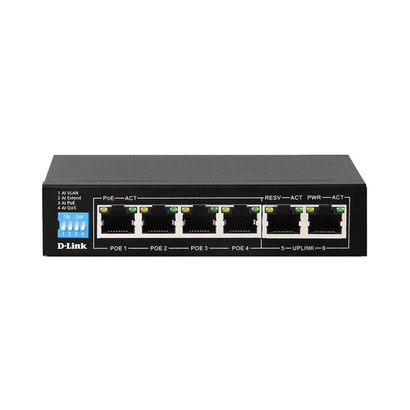 D-Link DGS-F1006P-E 250M 6-Port 1000Mbps Switch with 4 PoE Ports and 2 Uplink Ports