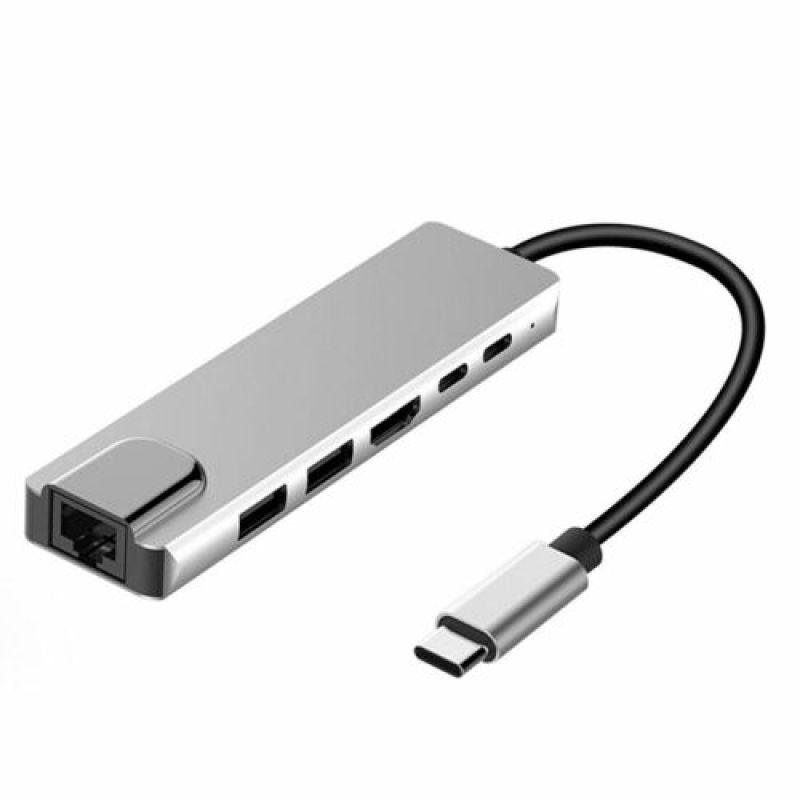 6 in 1 USB-C Hub Multi-port Adapter USB Type C Hub Adapter Dock with 4K HDMI RJ45 Ethernet Lan USB