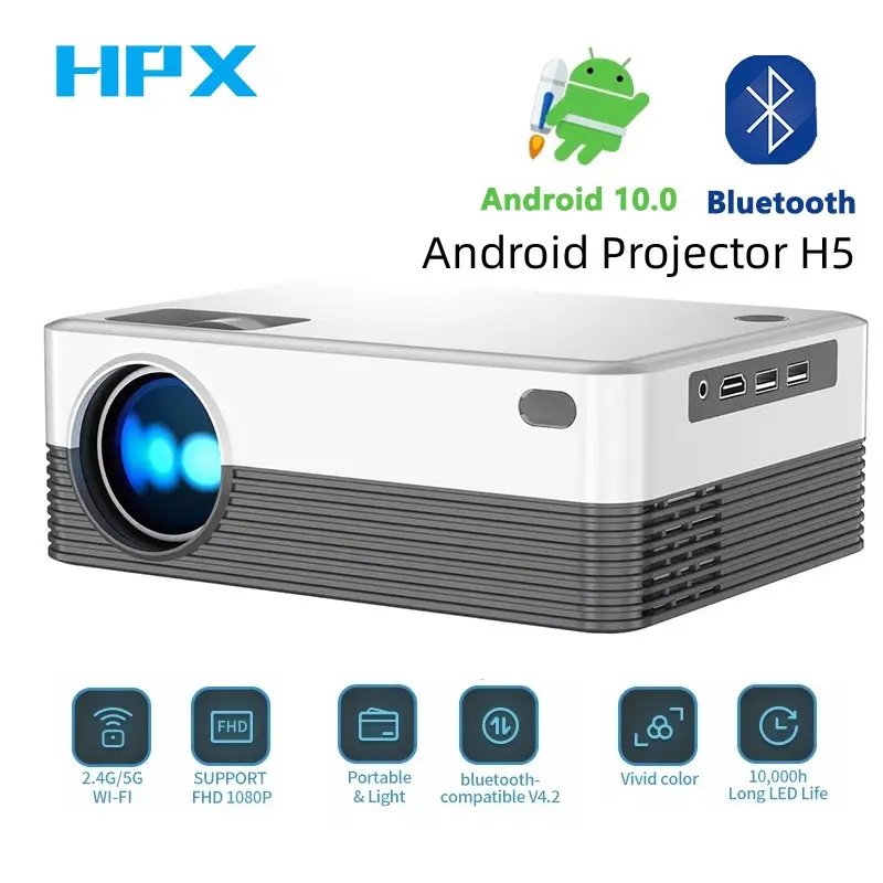 HPX5 Android 10.0 Projector Portable 1080P 4K Ultra HD Dual WIFI Smart Projector