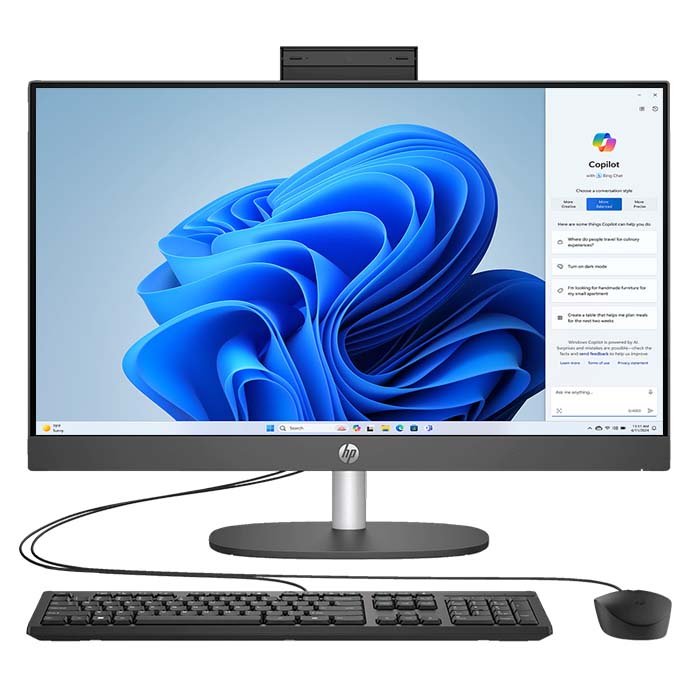 HP ProOne 240 G10 All-in-One Desktop PC Intel Core i5-1335U 8GB DDR4 3200SDRAM 512GB PCIe NVMe M.2 SSD FreeDOS 23.8" FHD Display No ODD Bluetooth 5.3 Wireless Card 5MP Camera with Integrated Dual Array Digital Microphones HP 125 Wired Keyboard and Mouse