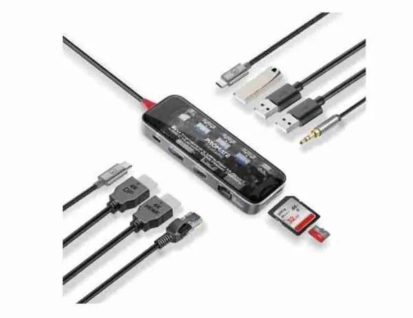 Promate Transhub-Pro 11-in-1 Transparent Ultra-Fast Multiport USB-C Hub with 100W Power Delivery