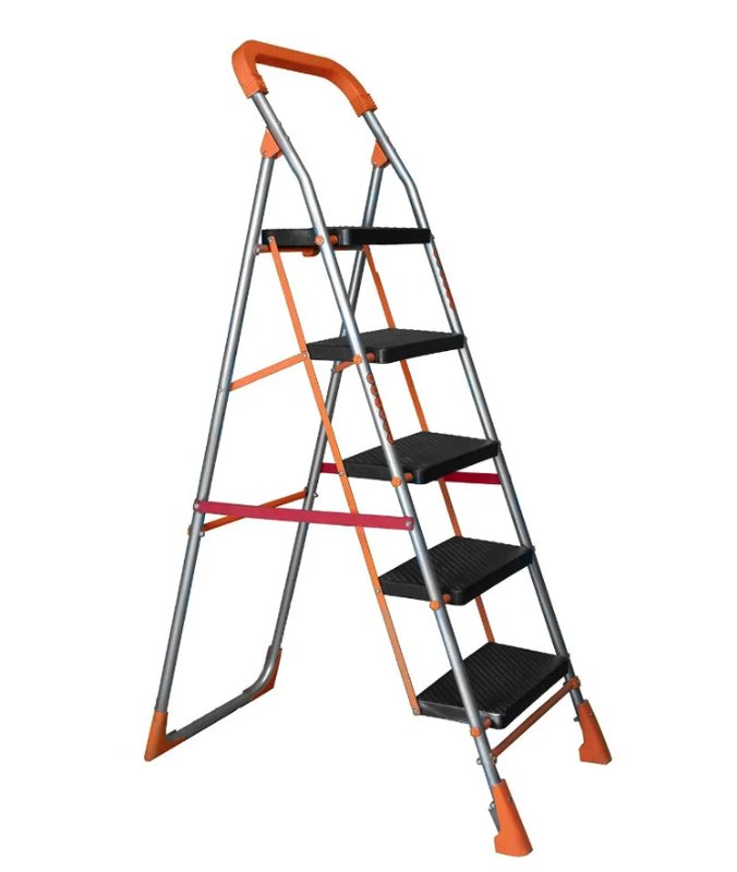 5 Step Heavy Duty Steel Step Ladder with Handgrip and Wide Anti-Slip Platform Maximum Load 150KG