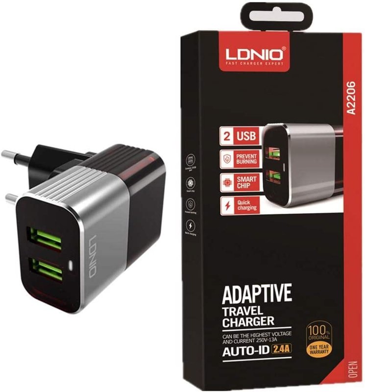 LDNIO A2206 Adaptive Travel Charger 2 USB Quick Charging