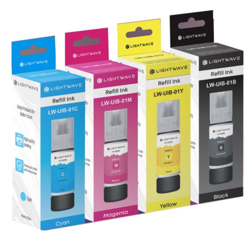 Lightwave Ink LW-UIB-01B, 01-C, 01M, 01-Y Black, Cyan, Magenta, Yellow Compatible With Epson 103|101|105 |HP GT53