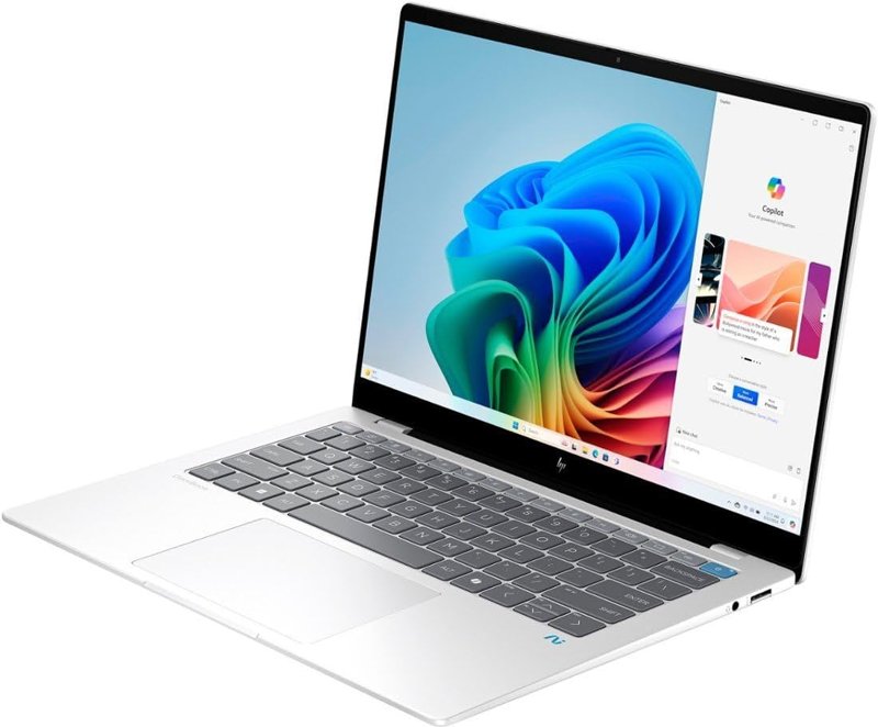 HP OmniBook X 14-fe1003dx Laptop Next Gen AI PC Copilot+ PC 512GB PCIe NVMe M.2 SSD 16GB LPDDR5x RAM Snapdragon X Plus X1P-42-100 Processor Qualcomm Adreno GPU HP True Vision 5MP IR Camera 14" 2.2K Touchscreen Display Poly Studio with Dual Speakers