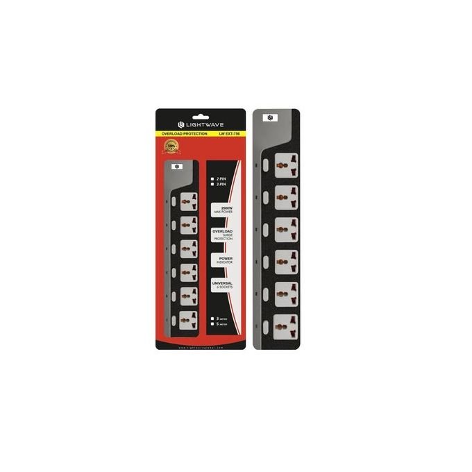 LightWave EXT 756-3P Power Extension 2500W Universal 6 Way Sockets Surge Protector Extension