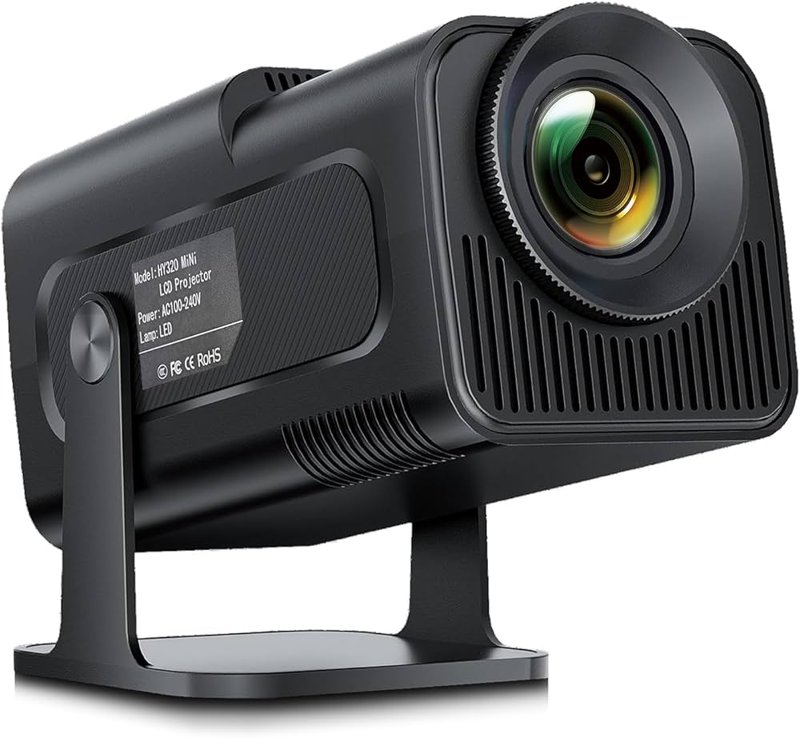 HY320 Mini Projector 200 ANSI Lumens Home & Office 720P Smart Projector with Dual-Band Wi-Fi 6 & Flexible 180-degree Rotation Stand