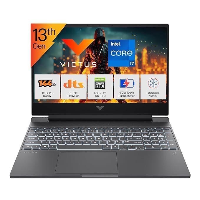 HP Victus Gaming 15-FA2104TX 13th Gen Intel Core i7-13620H 16GB RAM 512GB SSD 15.6” FHD IPS LED Display 6GB NVIDIA GeForce RTX 4050 Graphics Backlit Keyboard DOS 1 Year Manufacturer Warranty