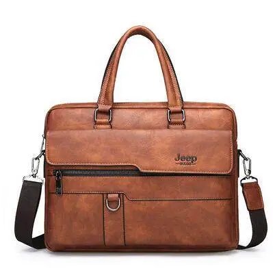 Jeep BULUO 14" Laptop Side Bag Business Briefcase Bad Split Leather High Quality A4 File Causel