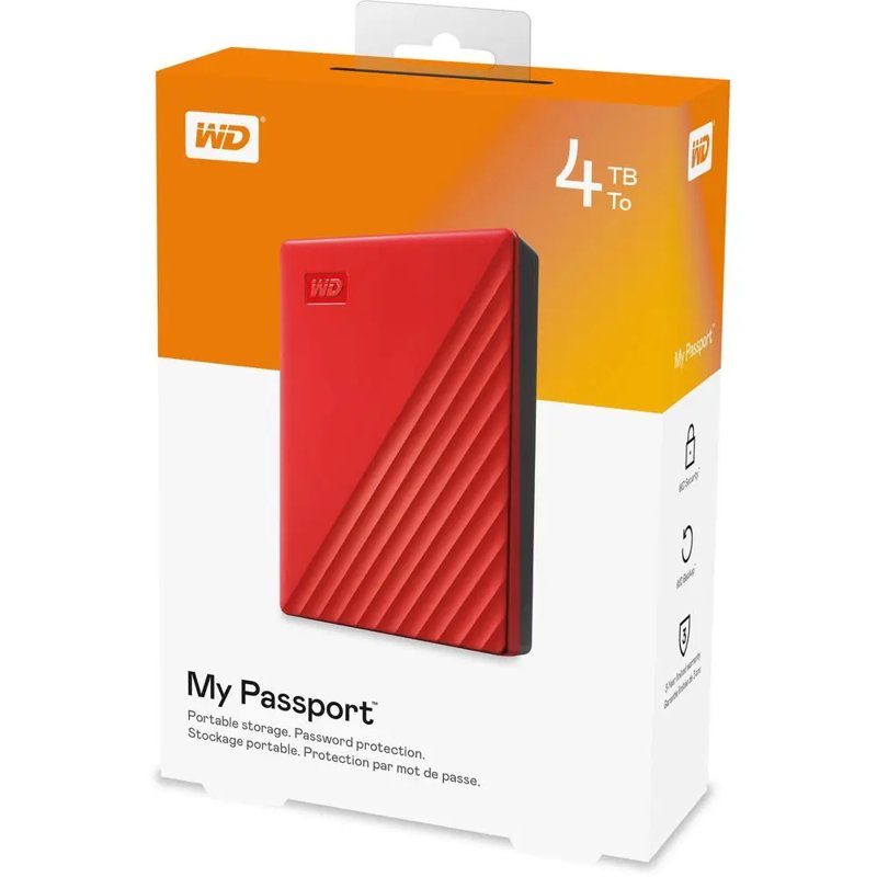 WD 4TB My Passport Portable External Hard Drive HDD USB 3.0 USB 2.0 Compatible Red